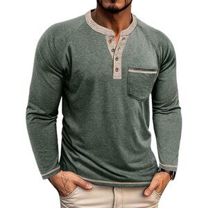 Mens Henley Shirts Long Sleeve Casual Button Basic T-Shirts Classic Vintage Tee